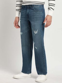 The Bear House - Blue Solid Straight Fit Jeans