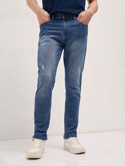 The Bear House - Blue Solid Slim Fit Jeans