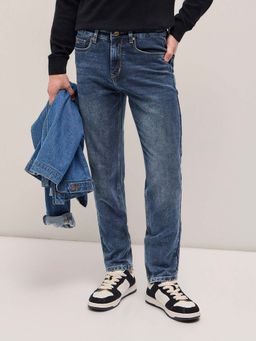 The Bear House - Blue Solid Straight Fit Jeans