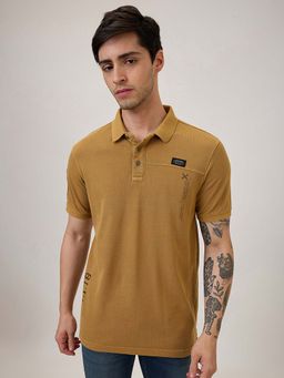 Spykar - Khaki Solid Slim Fit Polo T-Shirt