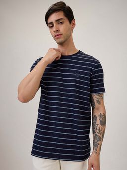 Spykar - Blue Stripes Slim Fit T-Shirt
