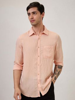 Spykar - Peach Solid Slim Fit Shirt