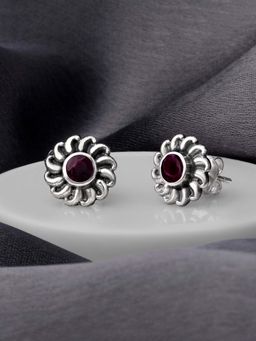 Peora - 925 Sterling Silver CZ Oxidised Anti Tarnish Flower Faux Earring Jewellery-PF59E42R