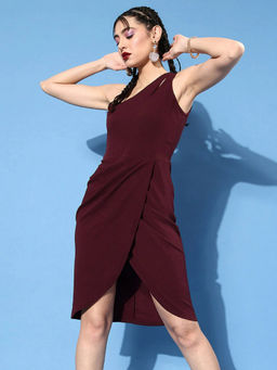 RARE - Women Casual Wine Colour Knee Length Solid Dress