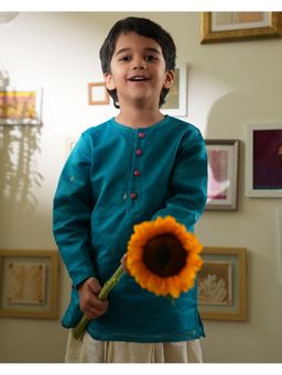 Love the world today - Nilima Kurta In Teal With Motif