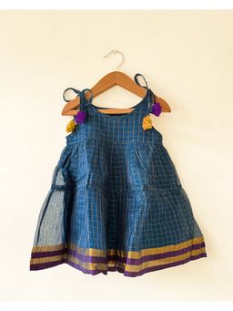 Love the world today - Aparajita Blue Gold Checks Infant Tiered Festive Dress
