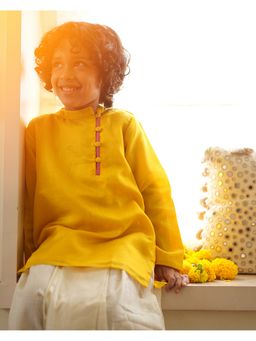 Love the world today - Basant Side Button Short Festive Kurta In Yellow