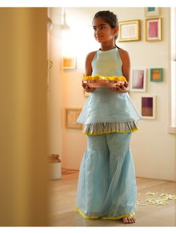 Love the world today - Poppy Light Blue And Yellow Sharara With Kurta