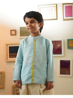 Love the world today - Poppy Chinese Collar Shirt Kurta In Light Blue And Yellow