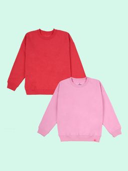 KiddoPanti - Boys Multi-Color Solid Fleece Round Neck Sweatshirt (Pack Of 2)