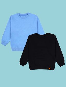 KiddoPanti - Multi-Color Boys Solid Fleece Round Neck Sweatshirt (Pack Of 2)