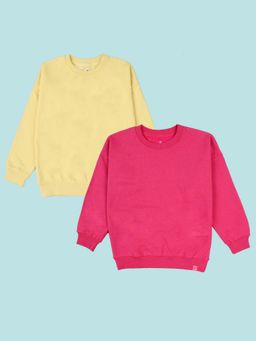 KiddoPanti - Boys Solid Multi-Color Fleece Round Neck Sweatshirt (Pack Of 2)