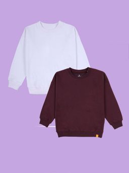 KiddoPanti - Boys Solid Fleece Round Neck Multi-Color Sweatshirt (Pack Of 2)