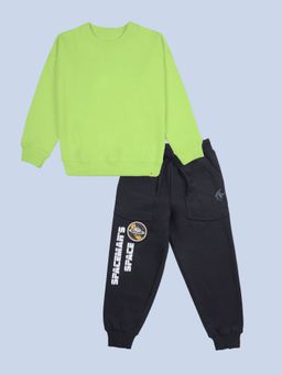 KiddoPanti - Boys Solid Multi-Color Fleece Round Neck Sweatshirt And Joggers
