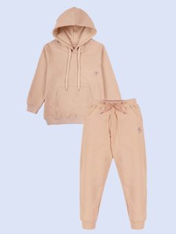 KiddoPanti - Boys Beige Solid Hoodie And Track Pant
