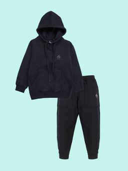 KiddoPanti - Boys Black Solid Hoodie And Track Pant