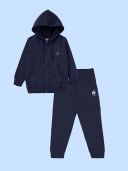 KiddoPanti - Boys Navy Blue Solid Hoodie And Track Pant