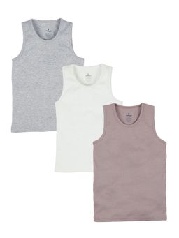 KiddoPanti - Boys Cotton Sleeveless Solid Rib Vests (Pack Of 3)