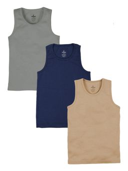 KiddoPanti - Boys Cotton Sleeveless Solid Rib Vests (Pack Of 3)