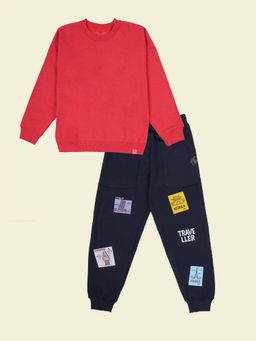 KiddoPanti - Girls Multi-Color Solid Fleece Sweatshirt And Joggers