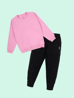 KiddoPanti - Girls Multi-Color Solid Fleece Sweatshirt And Joggers