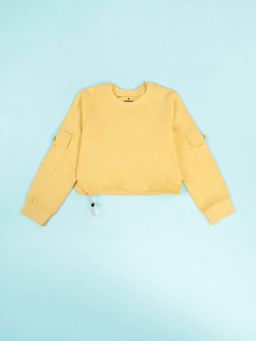 KiddoPanti - Girls Cotton Full Sleeve Crop Length Round Neck T-Shirt With Patch Pocket