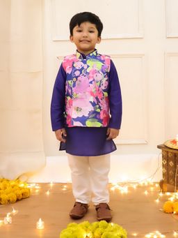KID1 - Spring Floral Jacket With Kurta And Pyjama