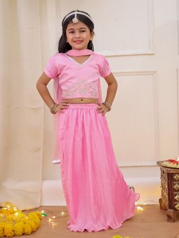 KID1 - Pearl Embroidered Choli With Pleated Silk Lehenga And Dupatta