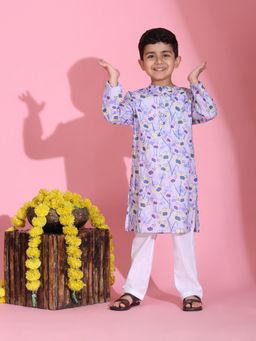 Maaesa - Boys Purple Cotton Mandarin Neck Kurta With Pyjama