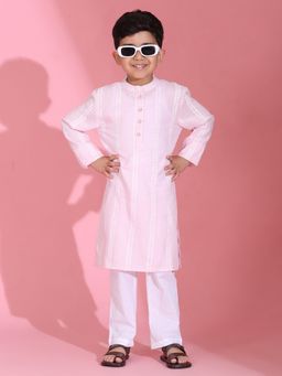 Maaesa - Boys Pink Cotton Mandarin Neck Kurta With Pyjama