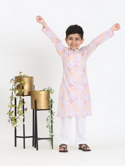 Maaesa - Boys Purple Cotton Mandarin Neck Kurta With Pyjama