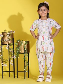 Maaesa - Girls White Cotton Round Neck Kurta With Dhoti