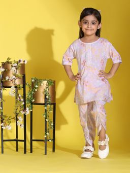 Maaesa - Girls Purple Cotton Round Neck Kurta With Dhoti