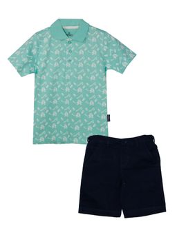 KiddoPanti - Boys Aop Polo T-Shirt And Formal Shorts Set