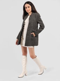 HONNETE - Women Casual Regular Fit Single Breasted Stand Collar Winter Coat