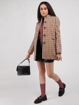 HONNETE - Women Casual Regular Fit Single Breasted Stand Collar Winter Coat