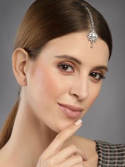 PANASH - Rhodium Plated AD Studded Handcrafted Maang Tikka