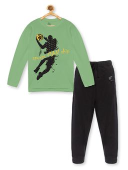 KiddoPanti - Boys Sports Man Ship Full Sleeve T-Shirt & Solid Trackpant