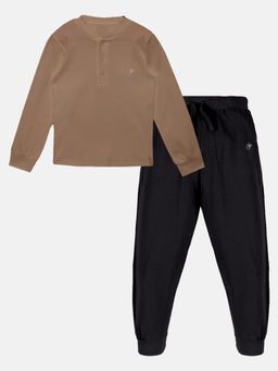 KiddoPanti - Full Sleeve Henley Neck Rib T-Shirt & Trackpant