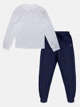 KiddoPanti - Solid Full Sleeves Henley Neck T-Shirt and Trackpant