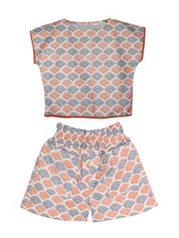 KiddoPanti - Girls Printed Pom Pom Pattern Lace Co-Ord Set