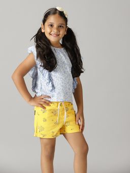 KiddoPanti - Girls Ruffle Top & Basic Roll Up Shorts