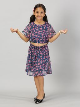 KiddoPanti - Girls Printed Crop Top with Frill Layer Skirt