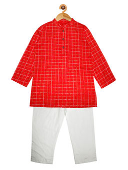 KiddoPanti - Red Boys Basic Printed Kurta Pyjama (Set of 2)