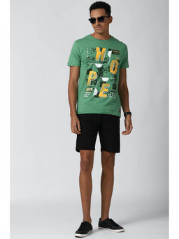 Peter England - Men Black Textured Regular Fit Casual Shorts