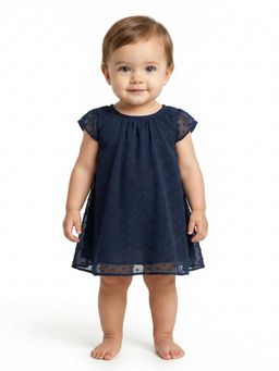 Creative Kids - Girls Navy Blue Polyester Round Neck Dress