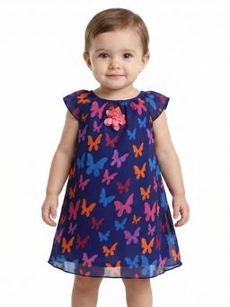 Creative Kids - Girls Blue Polyester Round Neck Dress
