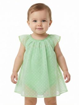 Creative Kids - Girls Green Polyester Round Neck Dress