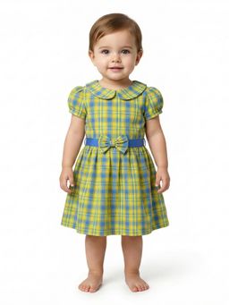 Creative Kids - Girls Blue Cotton Round Neck Dress