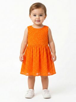 Creative Kids - Girls Yellow Polyester Round Neck Dress